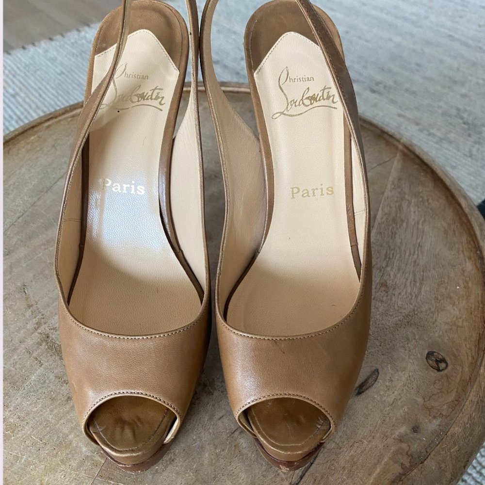 Christian Louboutin Peep Toe Slingback Platform 6" Heel  1" Platform